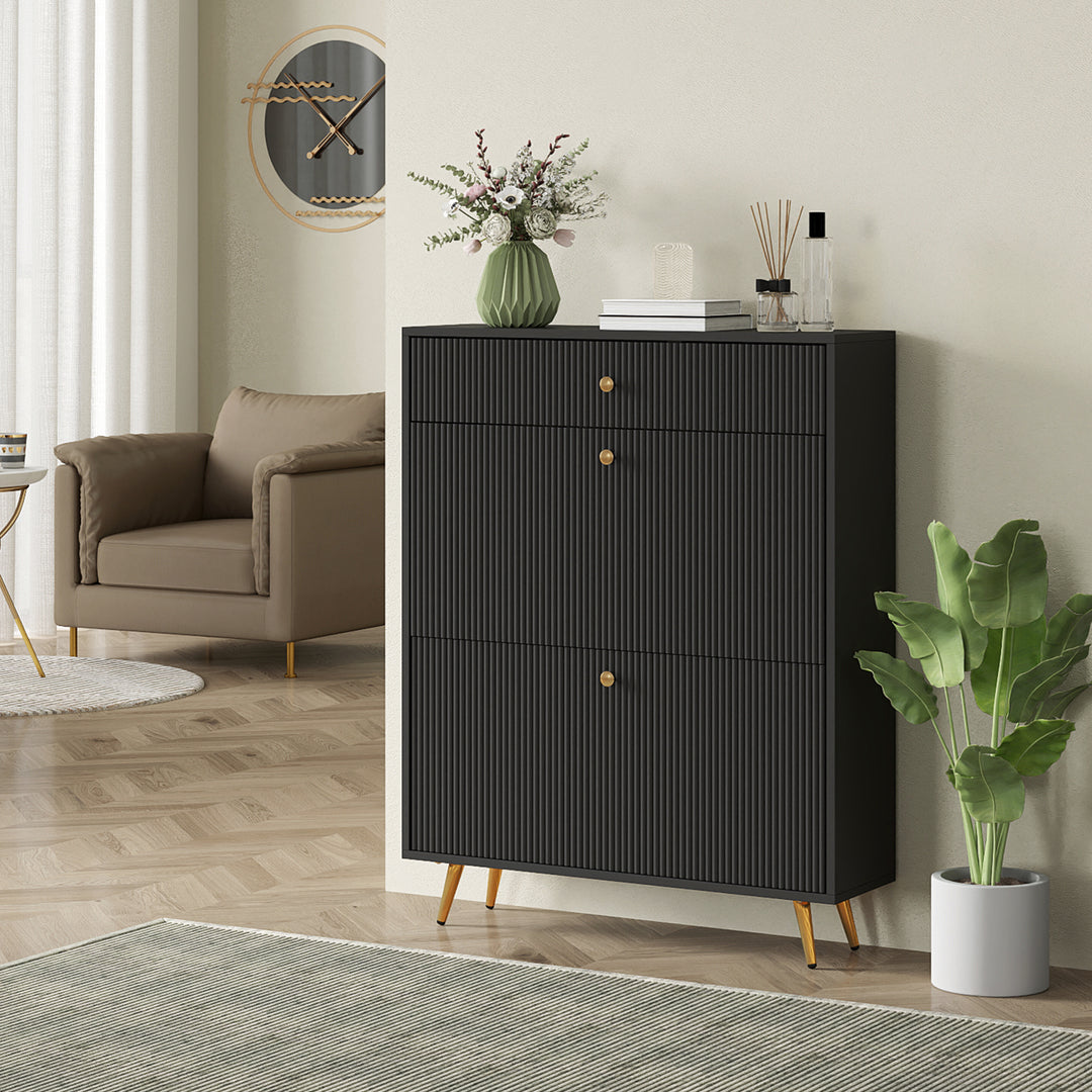 HOMCOM Narrow Shoe Storage Cabinet with Wave-like Panels and Adjustable Shelves for 12 Pairs of Shoes, Black