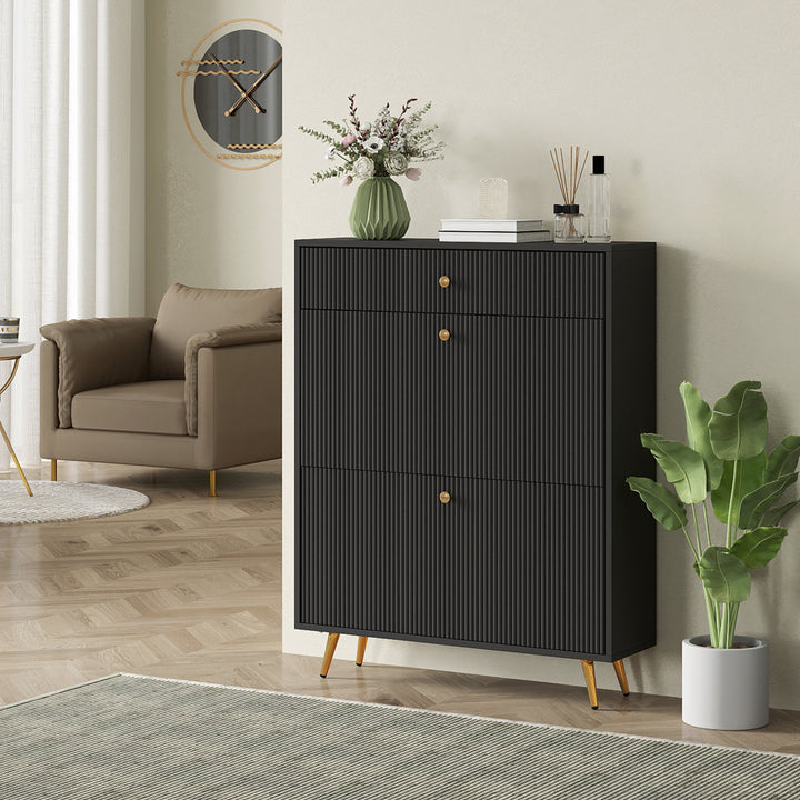 HOMCOM Narrow Shoe Storage Cabinet with Wave-like Panels and Adjustable Shelves for 12 Pairs of Shoes, Black