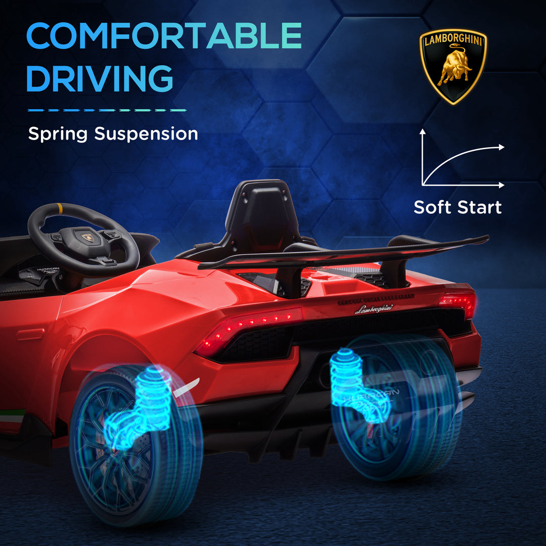 Qaba 12V Lamborghini Huracan Licensed Kids Electric Car with Remote Control, Spring Suspension, Transport Wheels, Yellow