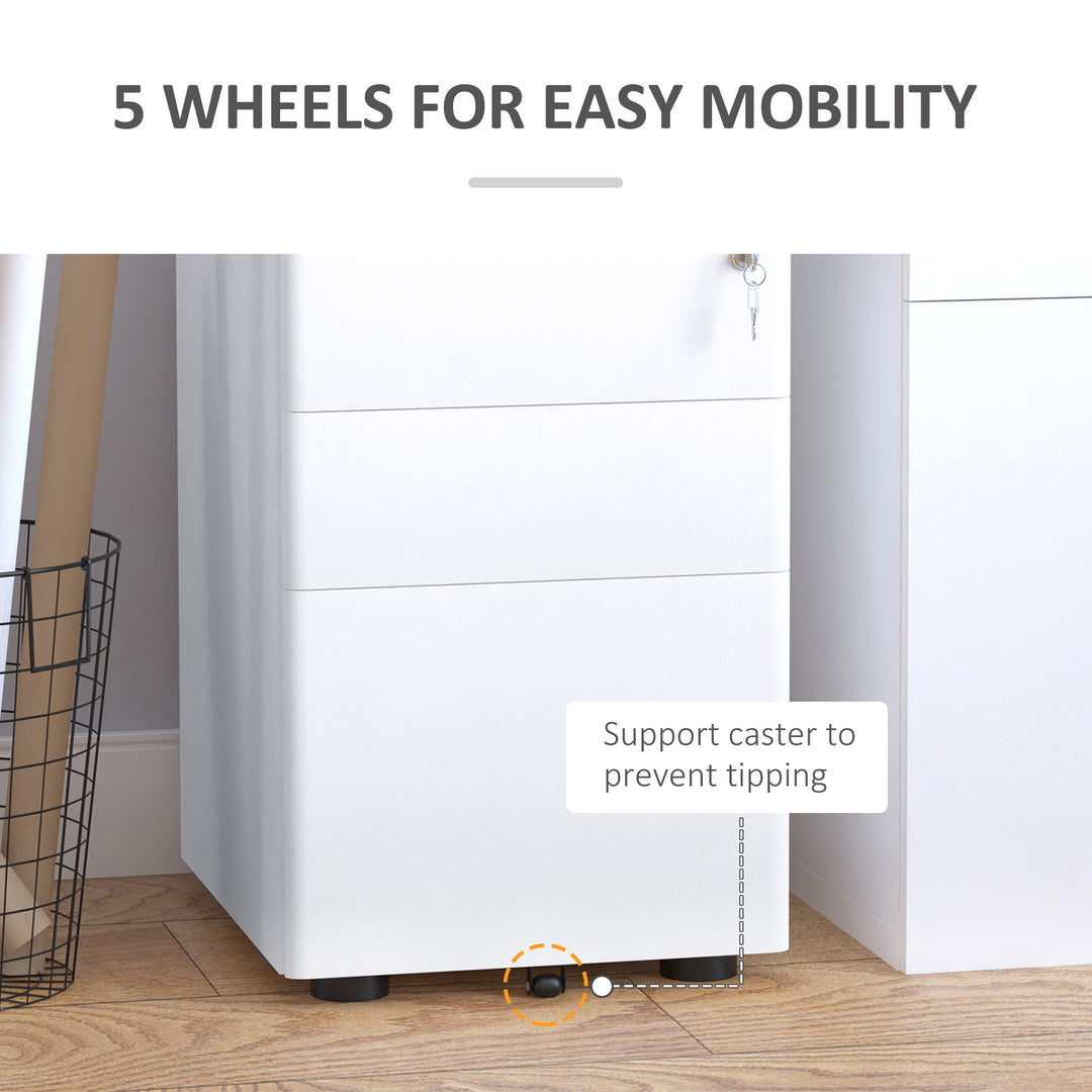 Vinsetto Metal Filing Cabinet 3 Drawer, Mobile Office Cabinet with Wheels for Legal, Letter, A4 File, Black