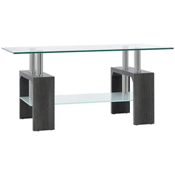HOMCOM Rectangle Glass Coffee Table, 2-Tier Center Table with Tempered Glass Top and Storage Shelf for Living Room, Grey