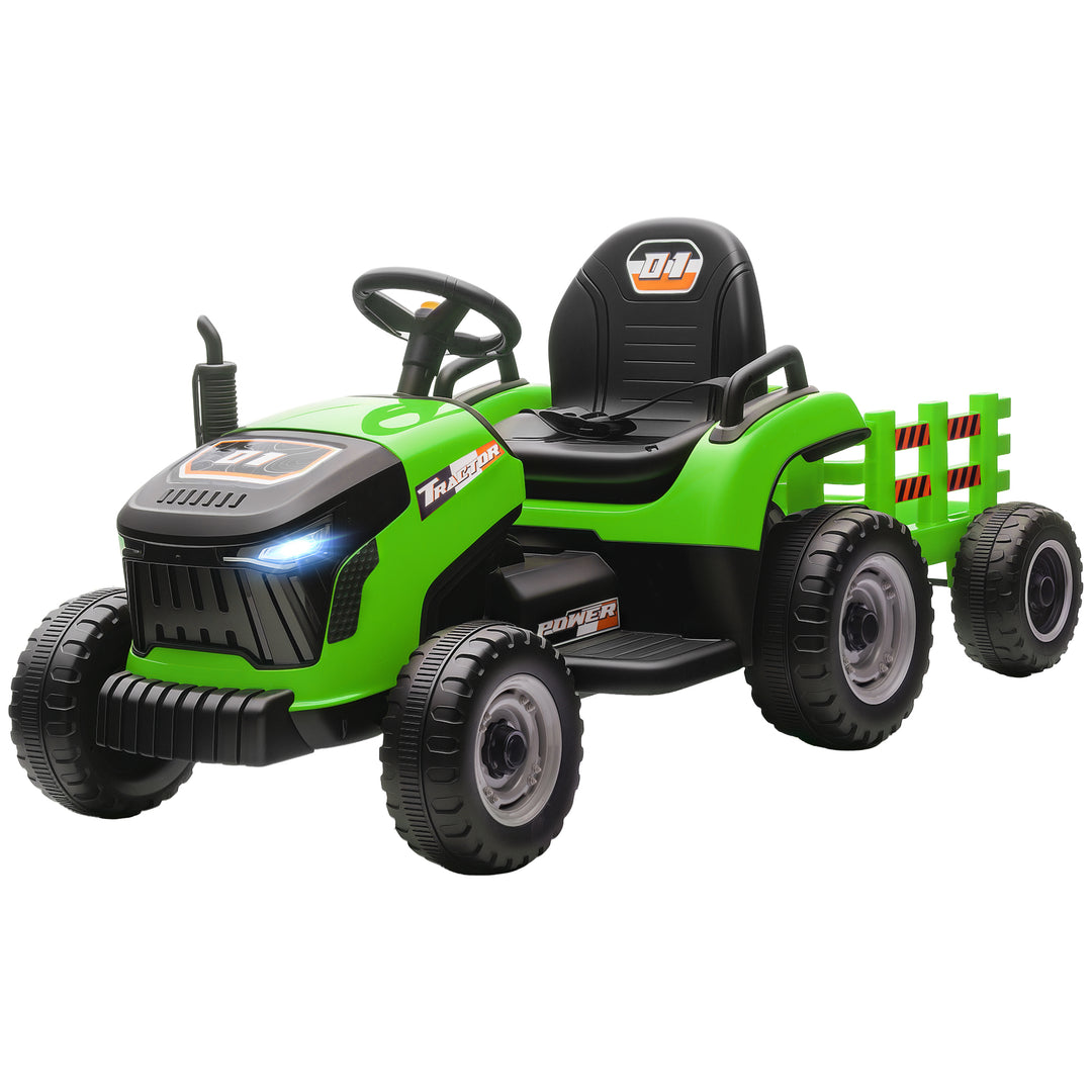 Qaba 12V Kids Ride On Tractor with Trailor, Remote Control, Music, Lights, Shifter, for Kids Ages 3-8 Years, Blue
