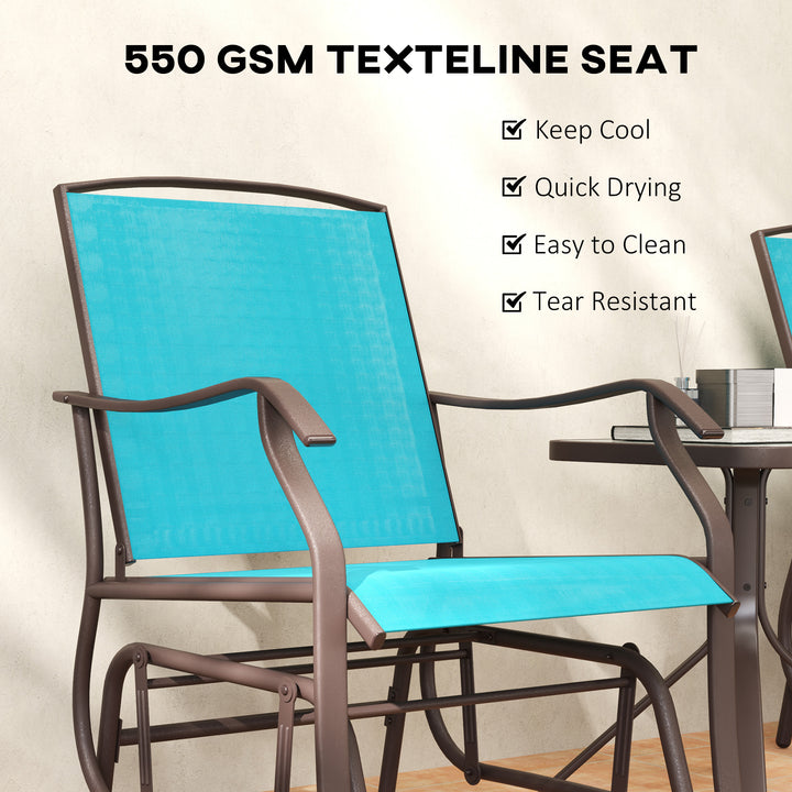 Outsunny 3 Piece Patio Glider Set Outdoor Gliders with Breathable Mesh Seat, Glass Top Table for Garden, Yard, Cream White