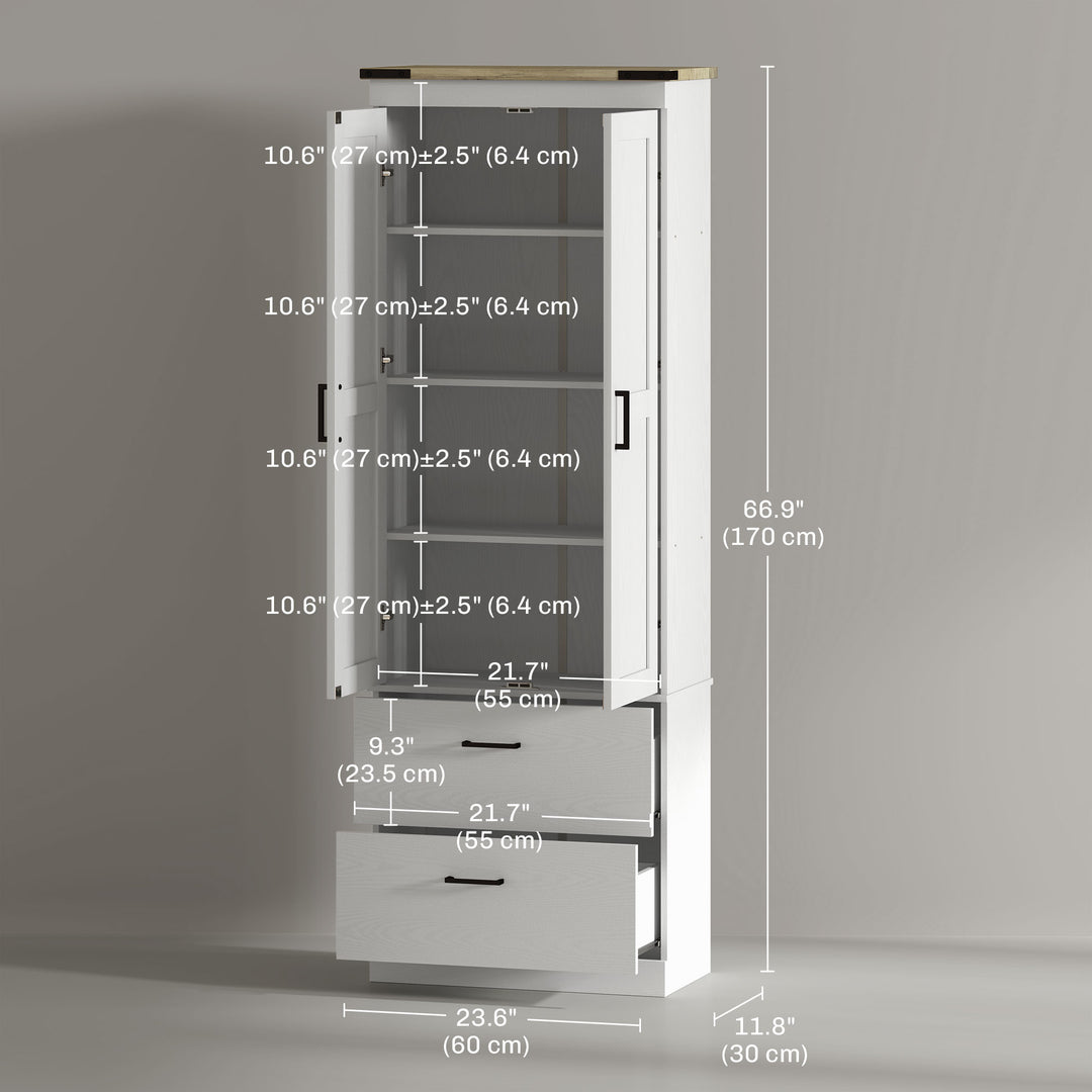 HOMCOM 67" Tall Kitchen Pantry Storage Cabinet, Kitchen Pantry Cabinet with Doors, Drawers and Adjustable Shelves, Cream White