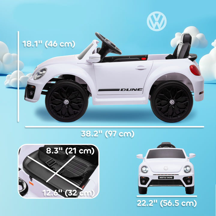 Qaba 12V Volkswagen Beetle Licensed Electric Car for Kids w/ Remote Control, 4 Spring Suspension Wheels, Soft Start, White