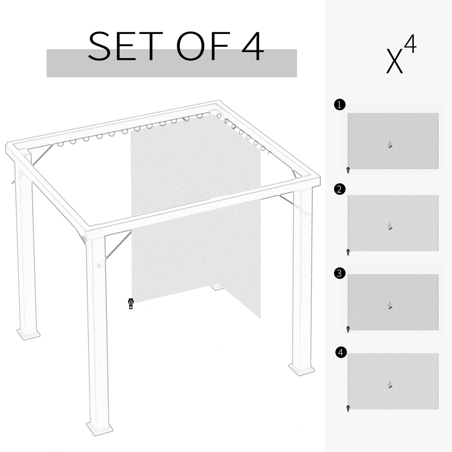 Outsunny 10' x 13' Universal Gazebo Sidewall Set with 4 Panels, Hooks/C-Rings Included for Pergolas & Cabanas, Beige