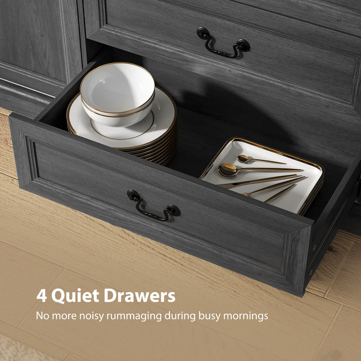 HOMCOM Farmhouse Sideboard with Charging Station, 58" Buffet Cabinet, Kitchen Storage Cabinet with 4 Drawers, 2 Doors, Black