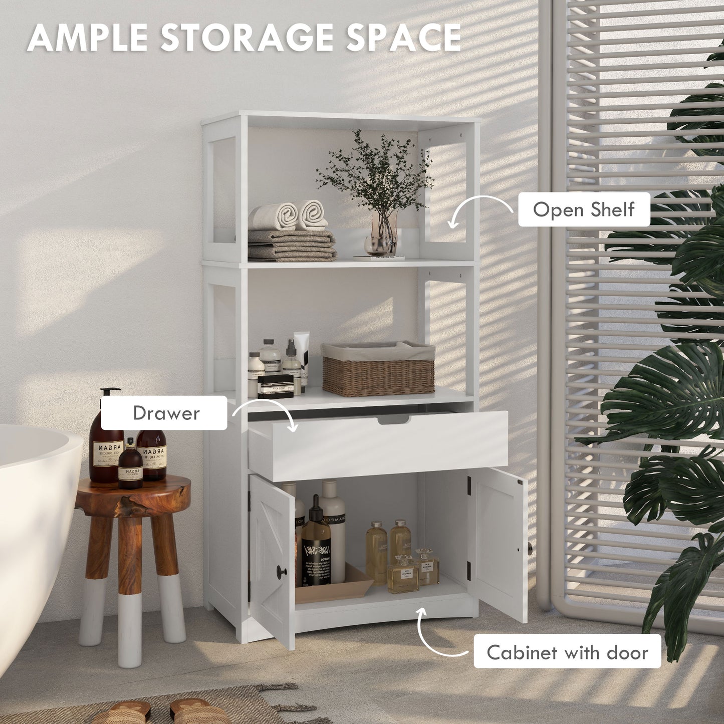kleankin Farmhouse Bathroom Storage Cabinet, Linen Cabinet with Drawer and Shelves, 23.5" x 13" x 48.5", White