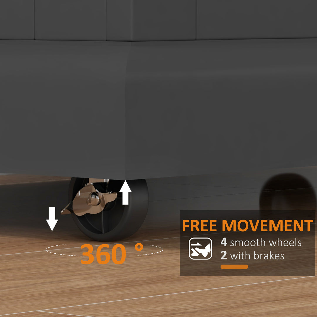 HOMCOM Foldable Kitchen Island with Storage Drawer, Farmhouse Style Rolling Utility Cart, Coffee Bar Cabinet on Wheels with Drop-Leaf Wood Top, White