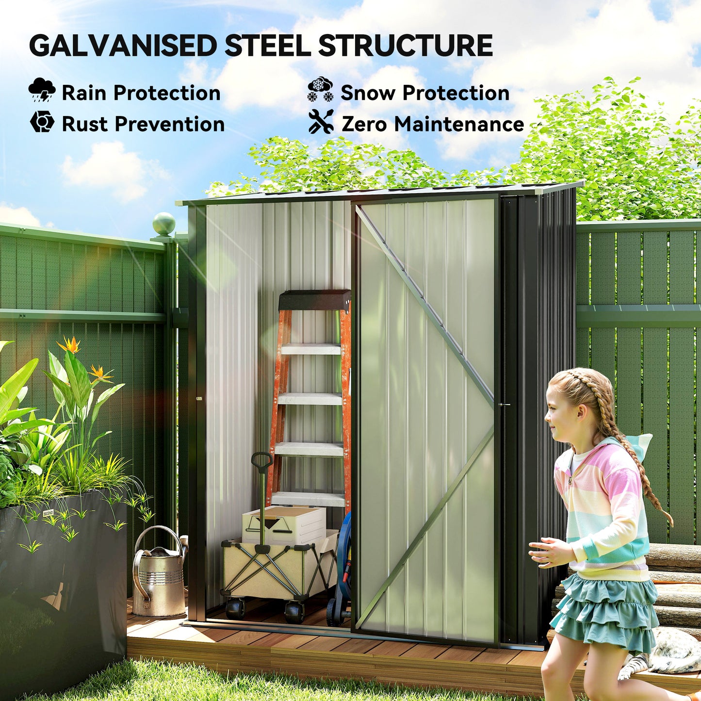 Outsunny 5' x 3' Outdoor Storage Shed, Steel Garden Shed with Single Lockable Door, Tool Storage Shed for Backyard, Brown