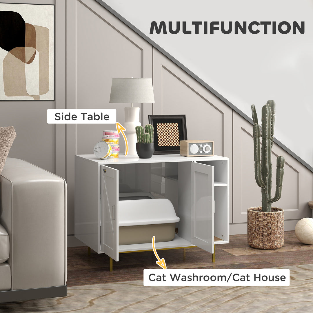 PawHut Cat Litter Box Enclosure, Hidden Litter Box with Scratching Pad, Storage, for Living Room, Bedroom, 31.5" x 20" x 24"