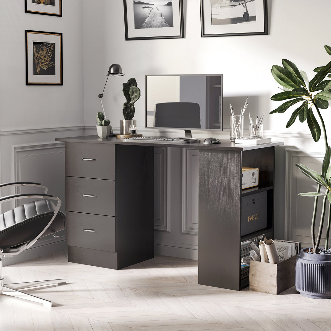 HOMCOM Computer Desk, 47" Writing Table with 3-Tier Shelves and 3 Reversible Drawers for Home Office, Bedroom, White