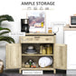 HOMCOM Farmhouse Kitchen Storage Cabinet, Sideboard Buffet Cabinet with 2 Rustic Barn Doors and Drawer, Oak