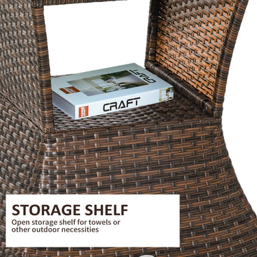 Outsunny Rattan Wicker Side Table, 21.3" Square Outdoor End Table with Umbrella Hole 2-Tier Storage for Patio Garden Mixed Brown