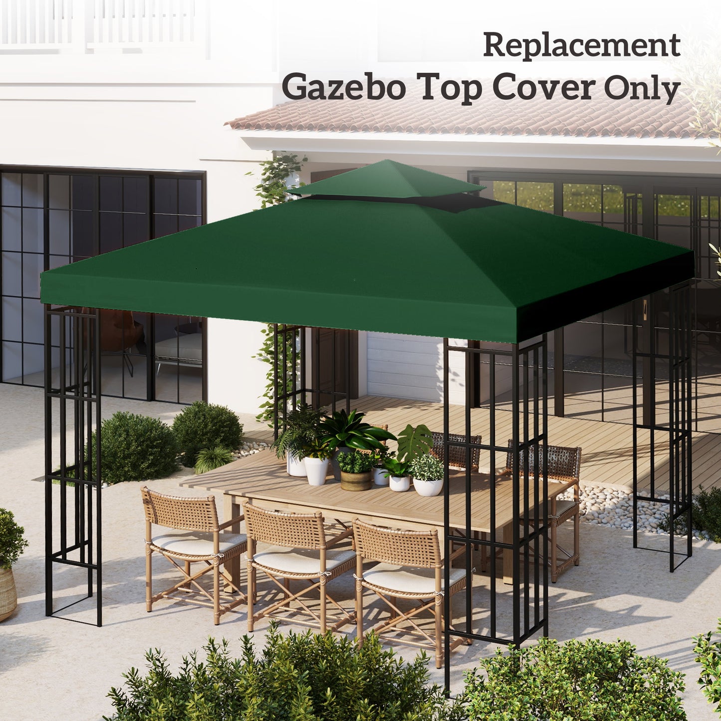 Outsunny 10' x 10' Square 2-Tier Gazebo Canopy Replacement Top Cover Outdoor Garden Sun Shade, Charcoal Grey