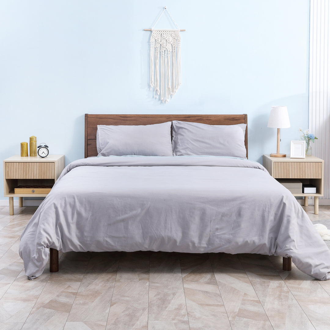 HOMCOM Set of 2 Bedroom Nightstands, Side Table with Storage Shelf and Drawer for Living Room, Bedroom, Natural Wood