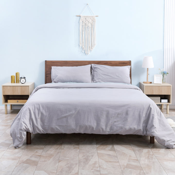 HOMCOM Set of 2 Bedroom Nightstands, Side Table with Storage Shelf and Drawer for Living Room, Bedroom, Natural Wood