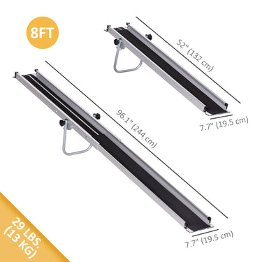 HOMCOM Telescopic Wheelchair Ramp, 8ft, 600 lbs, Aluminium Threshold Ramp, 2 Pack, for Home Steps, Mobility Scooters, Stairs