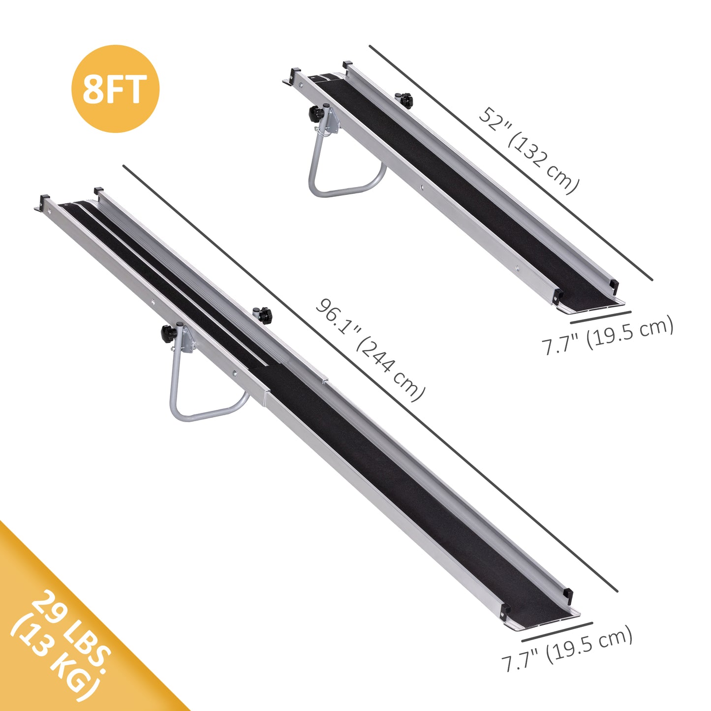 HOMCOM Telescopic Wheelchair Ramp, 8ft, 600 lbs, Aluminium Threshold Ramp, 2 Pack, for Home Steps, Mobility Scooters, Stairs