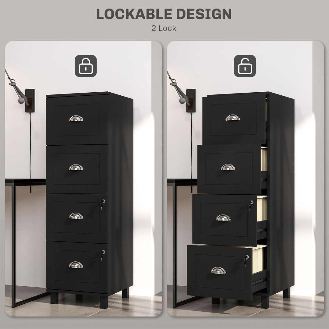 HOMCOM 4 Drawer File Cabinet with Lock, Office Filing Cabinet, A4 Letter Size, Hanging File Folders, White