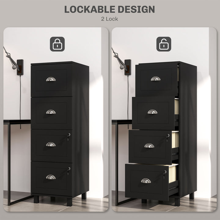 HOMCOM 4 Drawer File Cabinet with Lock, Office Filing Cabinet, A4 Letter Size, Hanging File Folders, White