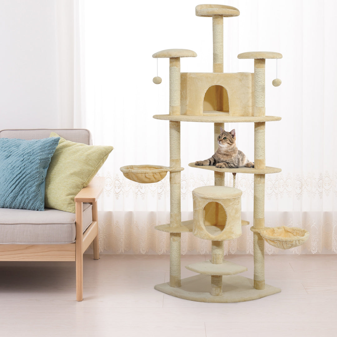 PawHut 79" Scratching Kitten Tree Condo Kitten Scratch Activity Center Toys Beige