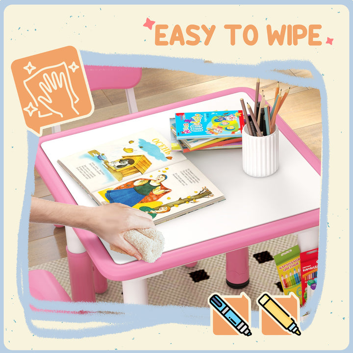 Qaba 5 Pieces Toddler Table and Chair Set, Height Adjustable Activity Table and Chair Set for Nursery Classroom, Grey