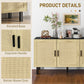HOMCOM Boho Sideboard Buffet Cabinet with 3 Rattan Doors, Kitchen Cabinet with Adjustable Shelves, Black and Natural