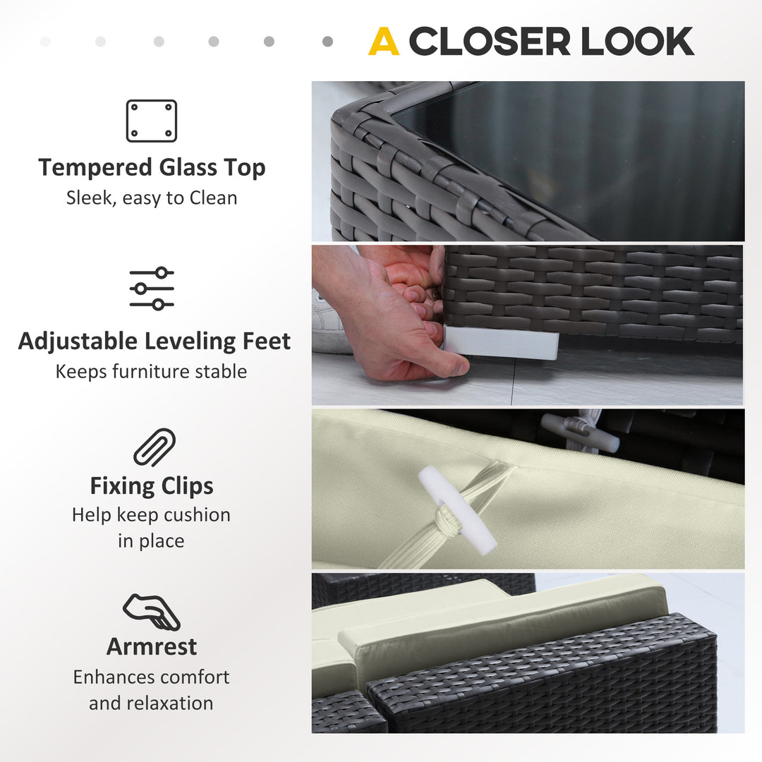 Outsunny 7 Pieces Outdoor Rattan Furniture Set, Patio Wicker Sectional Conversation Sofa Set, Blue