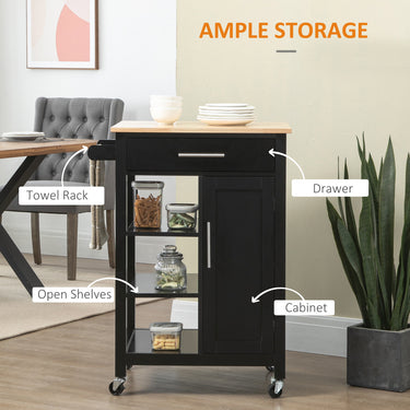 HOMCOM Kitchen Island, Compact Kitchen Cart on Wheels with Open Shelf & Storage Drawer for Dining Room, Kitchen, Black