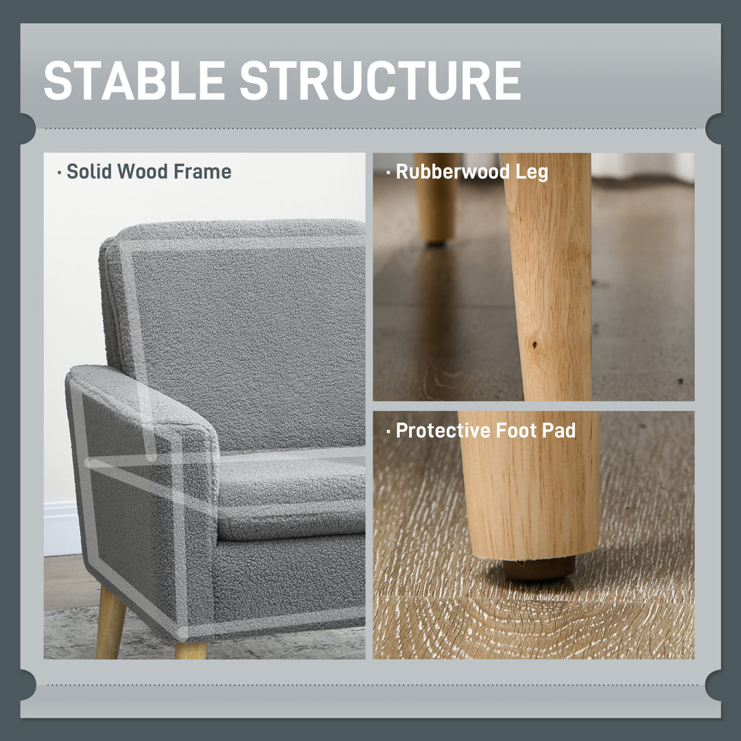 HOMCOM Fabric Accent Chair, Modern Upholstered Armchair with Wood Legs and Wide Padded Seat, Cream White