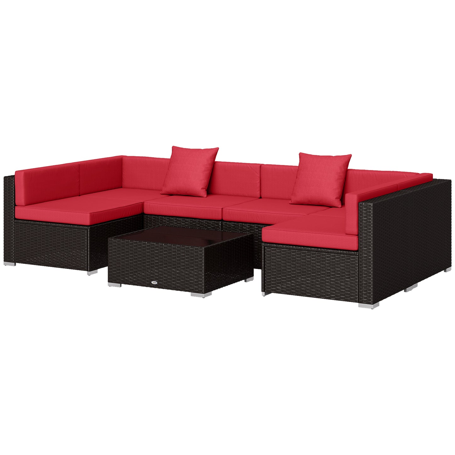 Outsunny 7pc Garden Wicker Sectional Set w/ Tea Table Patio Rattan Lounge Sofa Outdoor Deck Furniture Blue