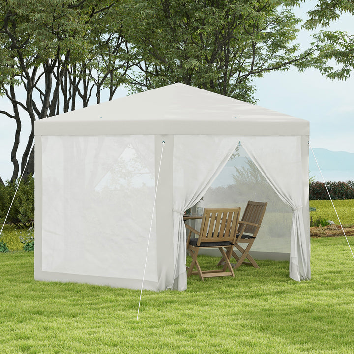 Outsunny Φ13' Hexagon Party Tent Patio Gazebo Outdoor Activity Event Canopy Quick Sun Shelter Pavilion with Netting Mesh Sidewall Cream White
