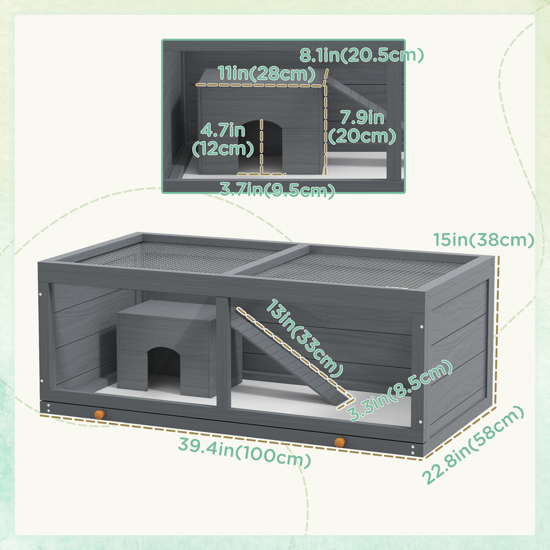 PawHut Small Animals Kit Hutch w/ Sliding Tray, Exercise Play House for Dwarf Hamsters, Gerbils, Chinchillas, Natural Wood