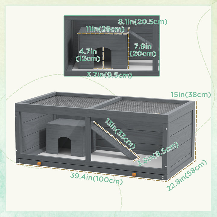 PawHut Small Animals Kit Hutch w/ Sliding Tray, Exercise Play House for Dwarf Hamsters, Gerbils, Chinchillas, Natural Wood