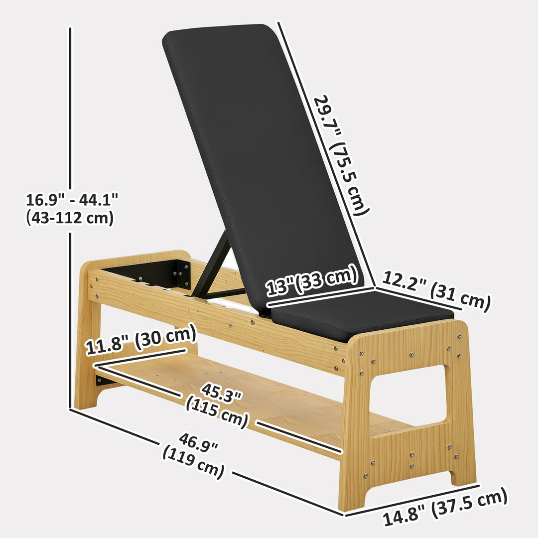 Soozier Wooden Adjustable Weight Bench with Dumbbell Storage Rack, Flat or Incline Workout Bench for Weight Lifting, Black