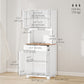 HOMCOM Coastal Style Kitchen Buffet and Hutch Wooden Storage Cupboard with Framed Glass Door LouveredCabinet  Drawers Microwave Space for Dining Room  Living Room  White