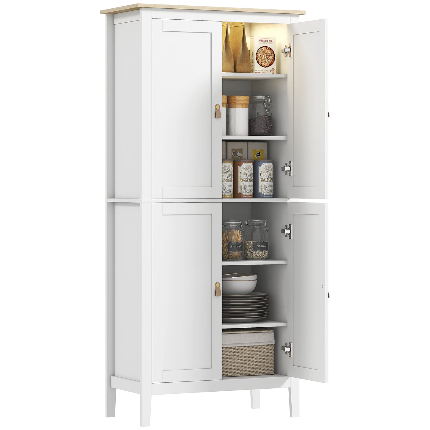 HOMCOM 69.5" Tall Kitchen Pantry Storage Cabinet with Motion Sensor LED Light, Modern Kitchen Pantry Cabinet, Green