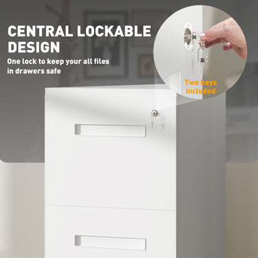 Vinsetto File Cabinet, Vertical Filing Cabinet with Adjustable Partition for A4 Letter Size, Lockable for Office, White