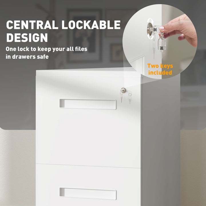 Vinsetto File Cabinet, Vertical Filing Cabinet with Adjustable Partition for A4 Letter Size, Lockable for Office, White