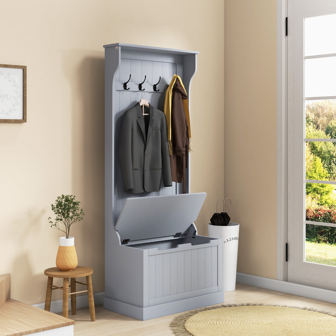 HOMCOM 3-In-1 Hall Tree with Coat Rack, Shoe Storage and Bench Seat, Entryway Bench with 4 Hooks for Hallway, Living Room, Black