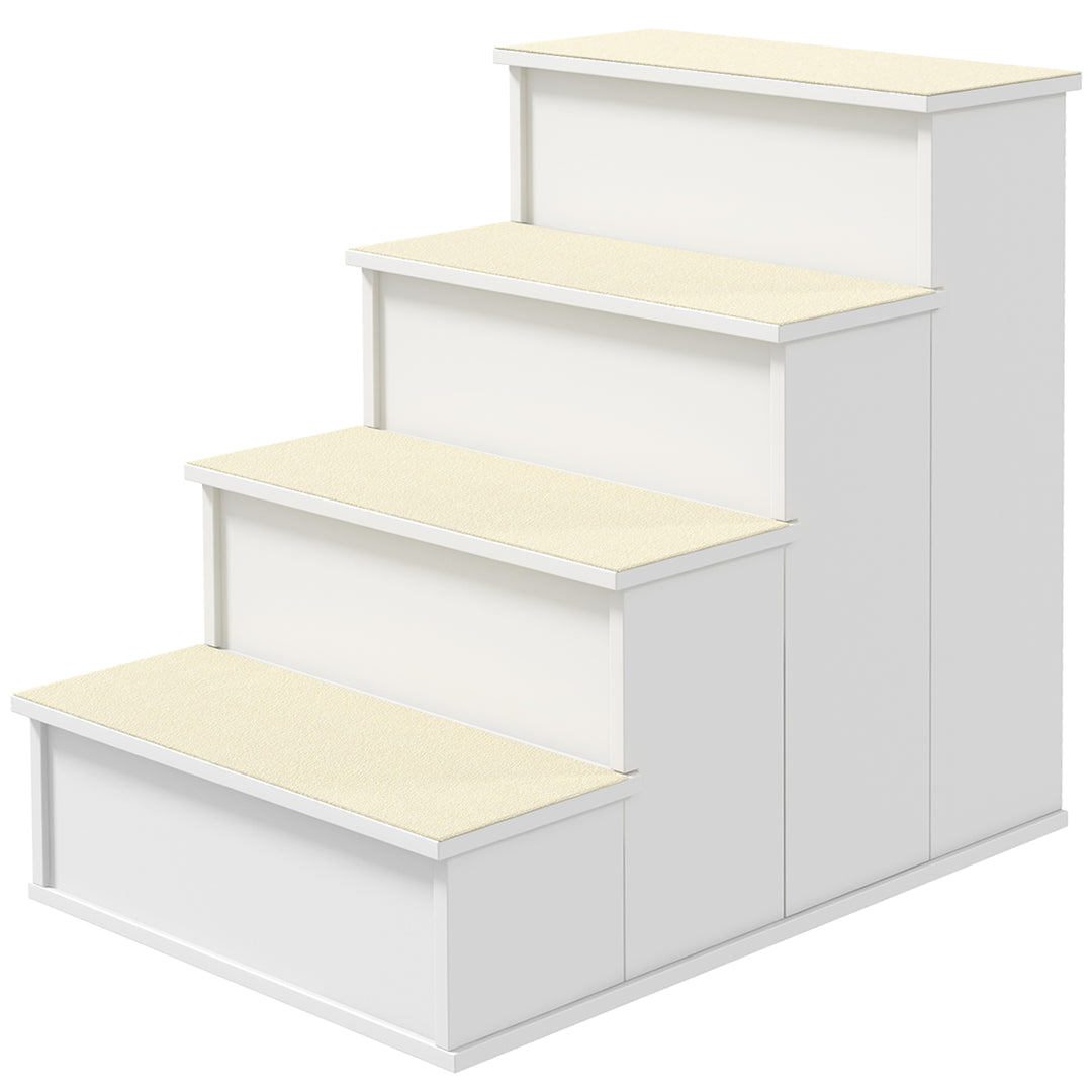 PawHut 4 Levels Wooden Dog Steps Pet Stairs for High Bed, Cat Ladder for Bed Couch with Non-Slip Carpet, Dark Coffee