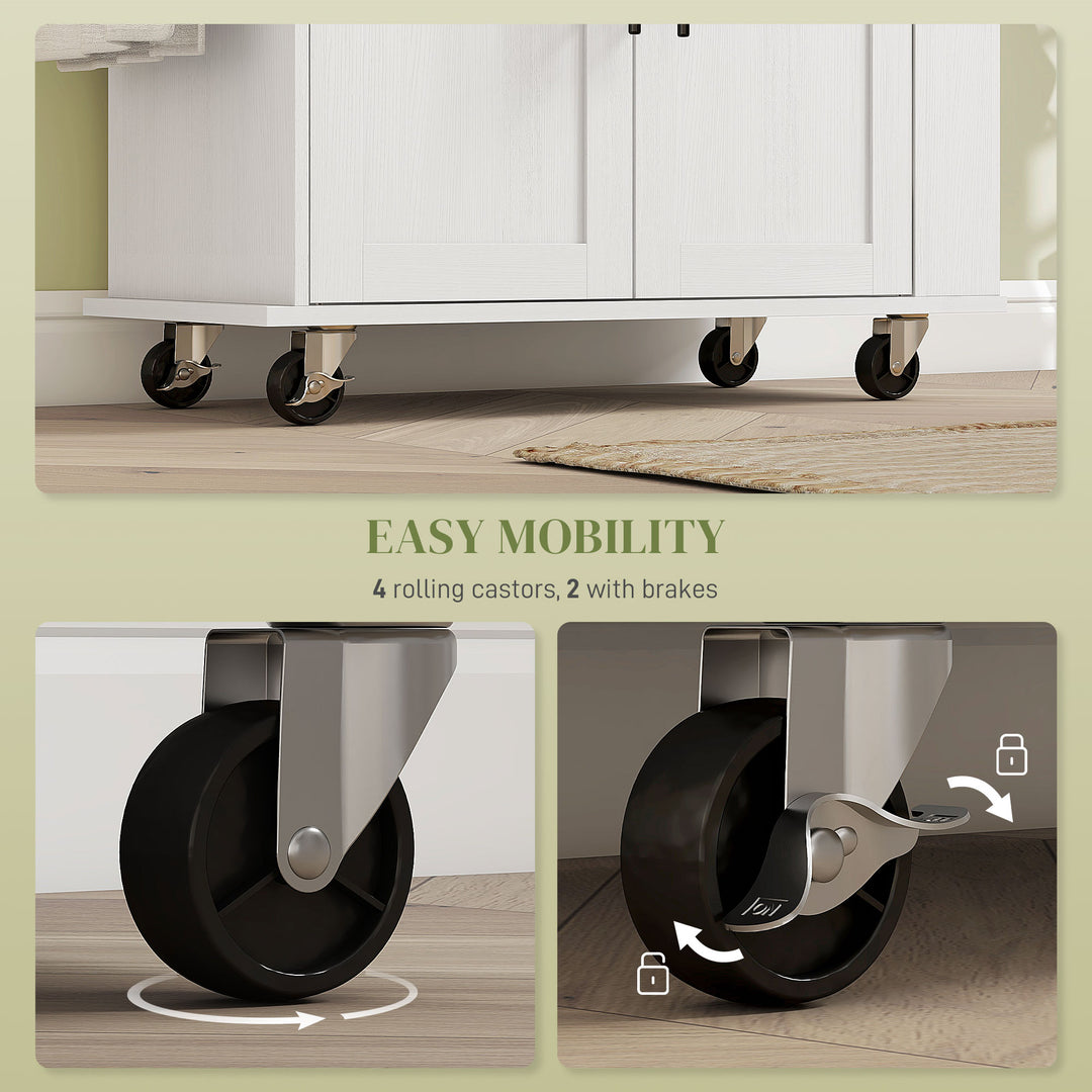 HOMCOM Rolling Island with Wheels for Kitchen, Kitchen Island on Rollers with Power Outlets, Drawer and Doors