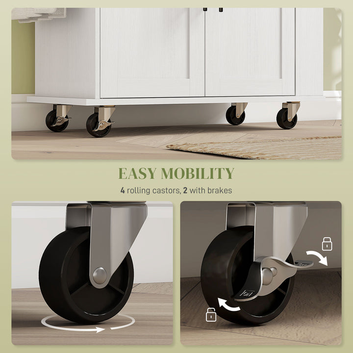 HOMCOM Rolling Island with Wheels for Kitchen, Kitchen Island on Rollers with Power Outlets, Drawer and Doors