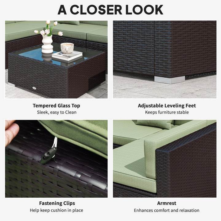 Outsunny 7pc Garden Wicker Sectional Set w/ Tea Table Patio Rattan Lounge Sofa Outdoor Deck Furniture Blue