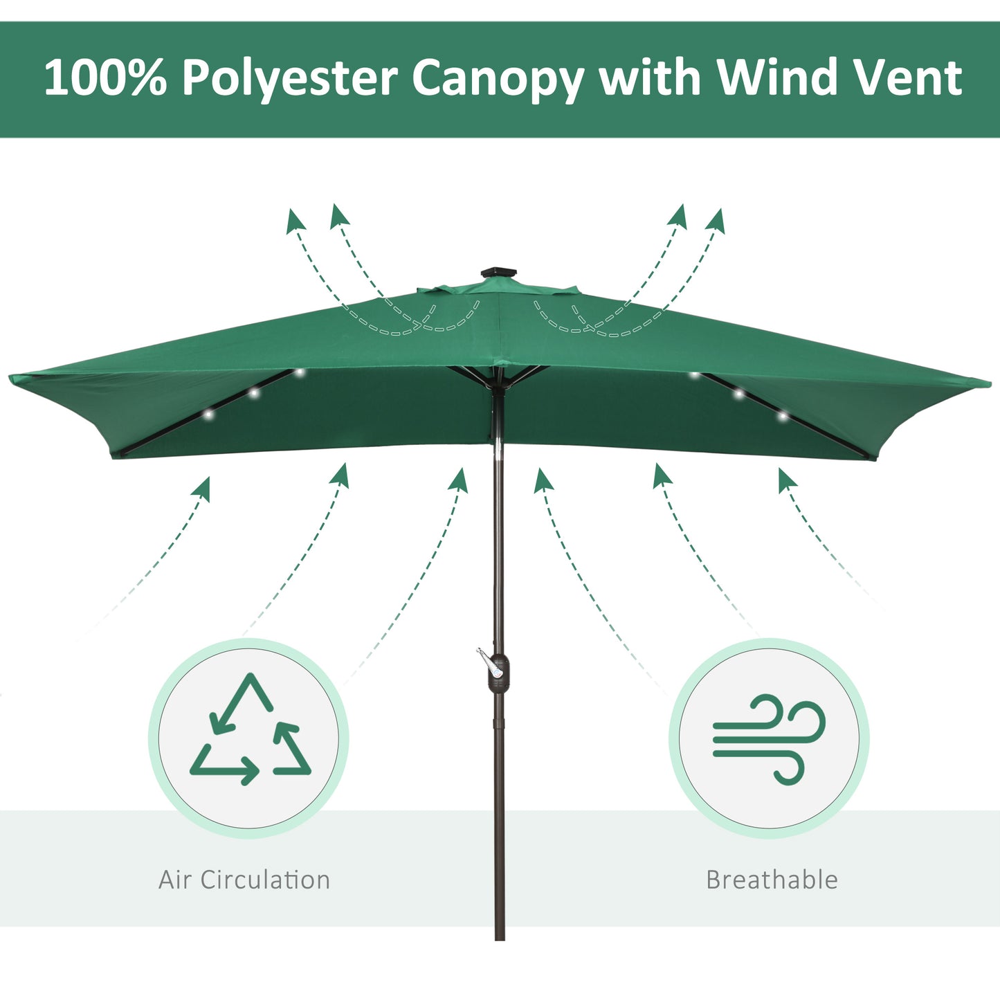 Outsunny 6.5x10ft Patio Umbrella Rectangle Solar Powered Tilt Aluminum Outdoor Market Parasol with LEDs Crank (Turquoise)