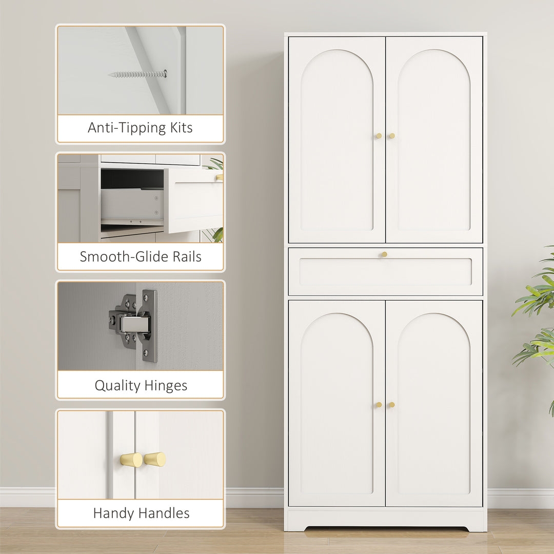 HOMCOM 72.4" Tall Kitchen Pantry Cabinet, Modern Freestanding Storage Cabinet with Shaker Doors and Adjustable Shelves, White