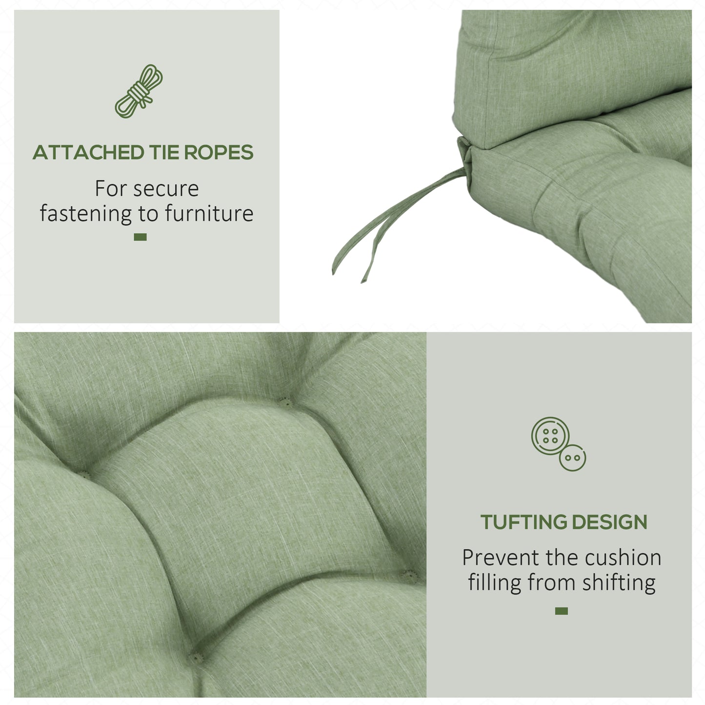 Outsunny Outdoor Patio Chair Seat/Back Chair Cushion Replacement, Tufted Pillow with Thick Filling and String Ties, Light Green