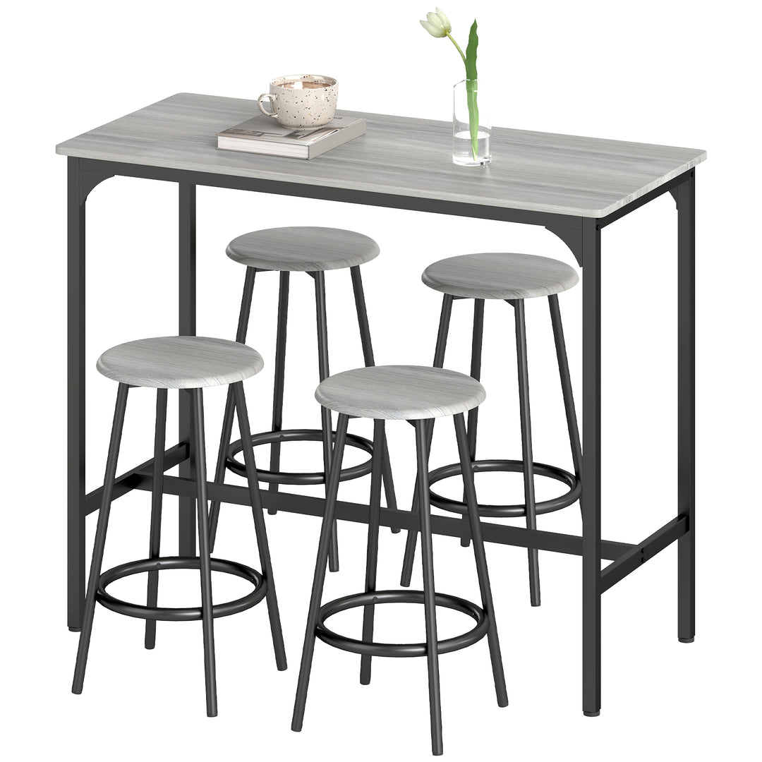 HOMCOM 5-Piece Counter Height Bar Table and Chairs, Dining Table and Chairs Set for 4, Pub Table and Chairs