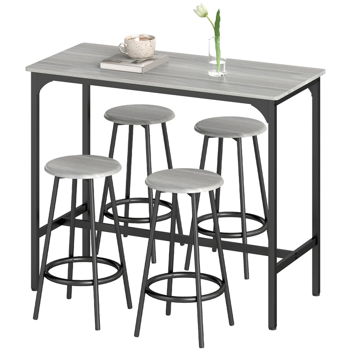 HOMCOM 5-Piece Counter Height Bar Table and Chairs, Dining Table and Chairs Set for 4, Pub Table and Chairs